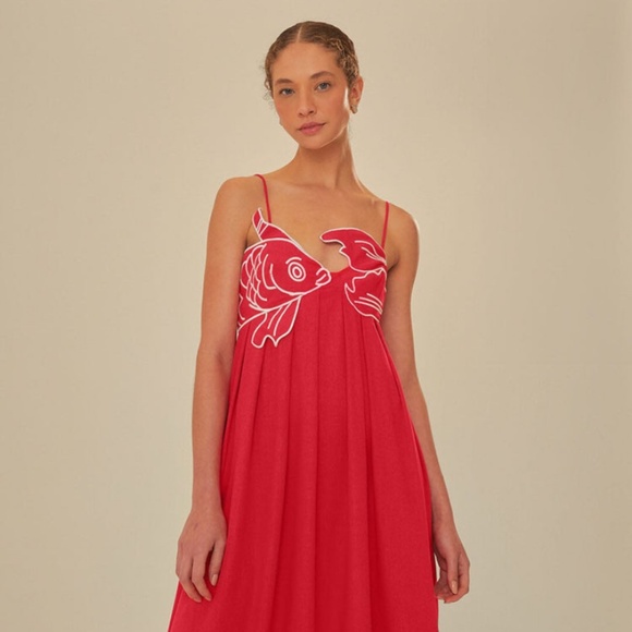 Red fish top Maxie dress - Farm Rio - Picture 3 of 6